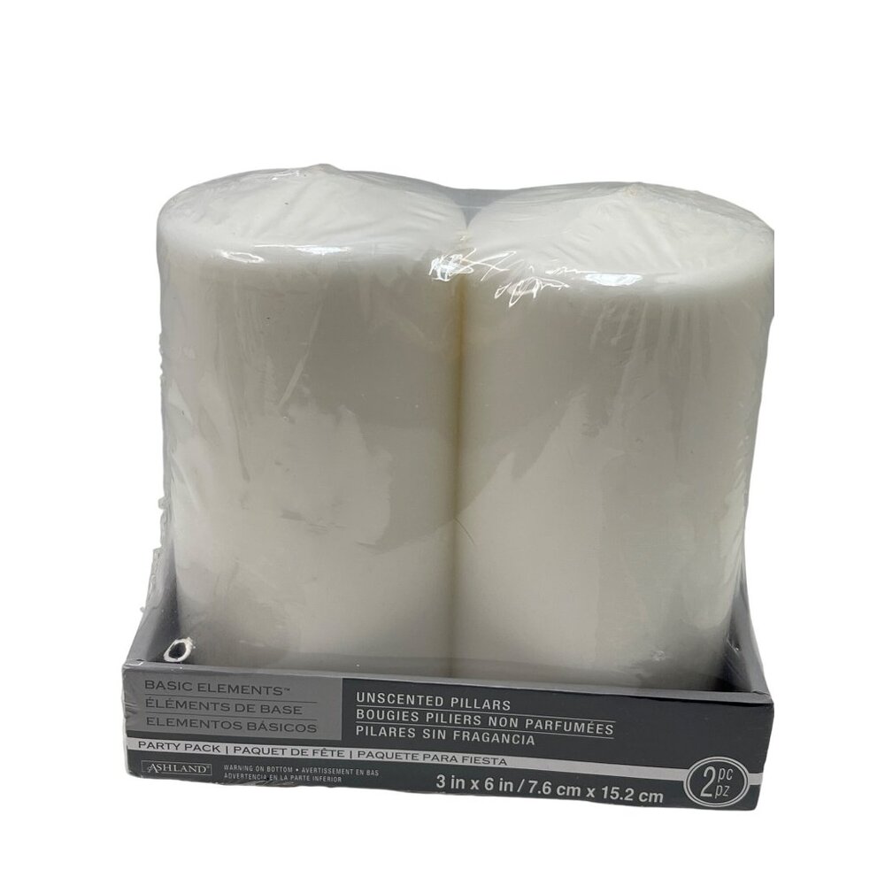 Unscented Pillar Candles By Ashland ‎ 3"x6"  White  Party Pack 2-Piece New